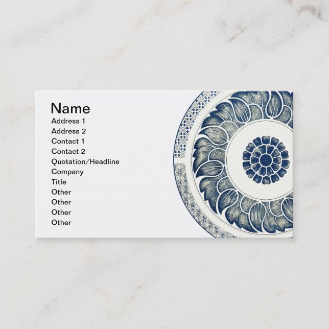 Carte De Visite Médaillon Chinois : Chinoiserie Bleu Indigo (Devant)