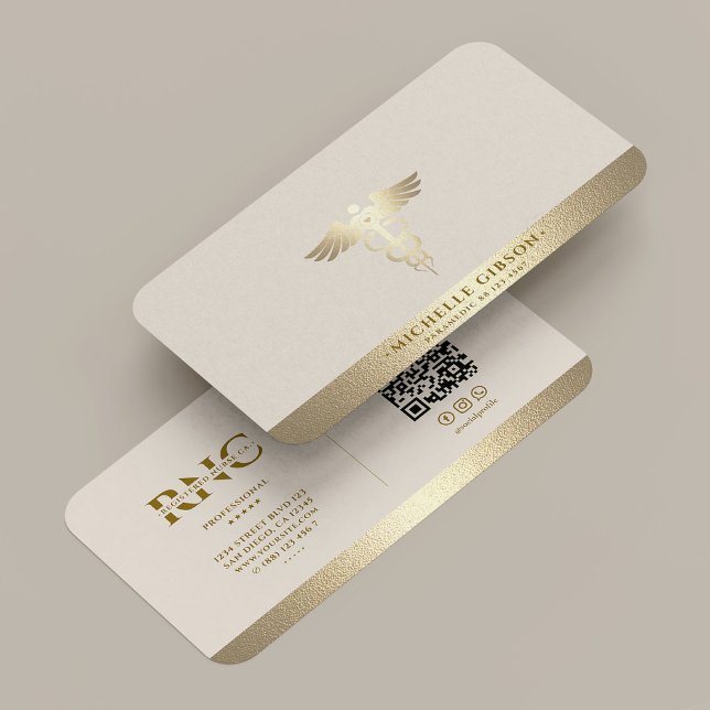 Carte De Visite Médecin Caducée de l'infirmière Sable Faux Or (Medical Doctor Nurse Caduceus Sand Faux Gold Business Card
)