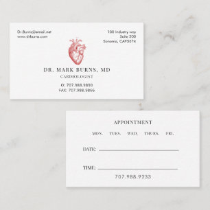 Carte De Visite Médecin cardiologue Cœur anatomique Rendez-vous