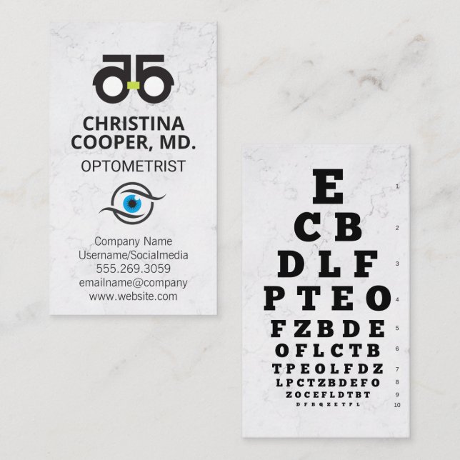 Carte De Visite Médecin des yeux | Examen des yeux | Logo optométr (Devant / Derrière)