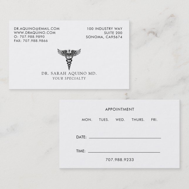 Carte De Visite Médecin médecin entreprise et rendez-vous (Devant / Derrière)