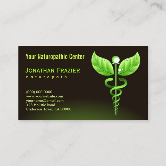Carte De Visite Médecine alternative Naturopathe Green Caduceus (Devant)