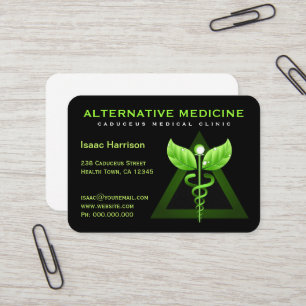 Carte De Visite Médecine alternative unique Vert Caduceus Noir