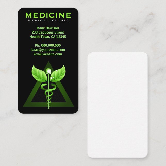 Carte De Visite Médecine alternative Vert Caduceus Noir Vertical (Devant / Derrière)