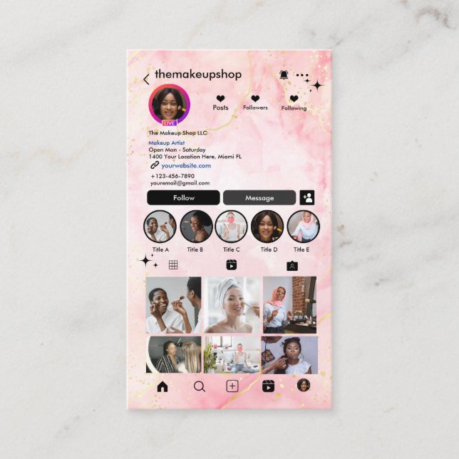 Carte de visite média social code QR Marbre Rose I (Devant)