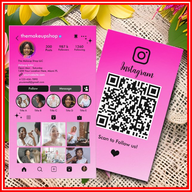 Carte de visite média social Code QR ombré rose In (Créateur téléchargé)