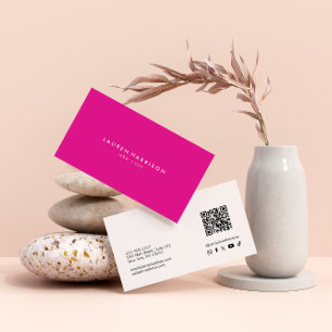 Carte De Visite Média sociaux Code Qr Minimaliste Moderne Rose