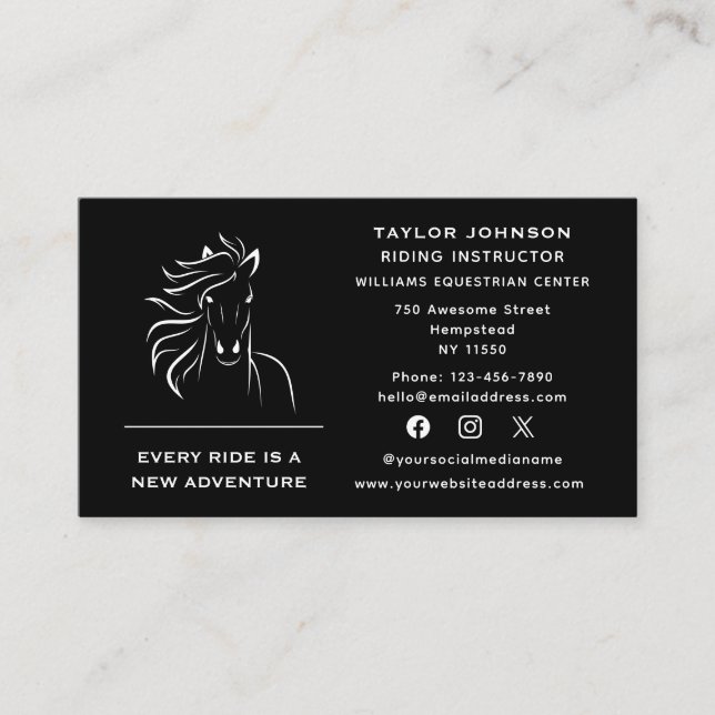 Carte De Visite Média Sociaux Équestre Équine Cheval Entraîneur Vé (Devant)