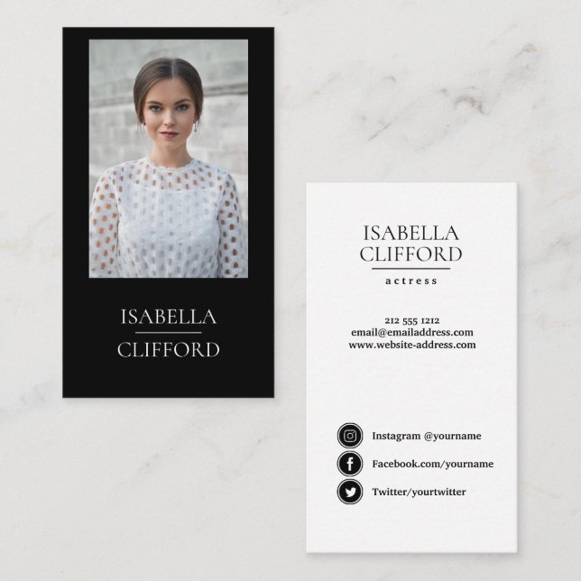 Carte De Visite Médias blancs de Social de photo de noir modèle de (Devant / Derrière)