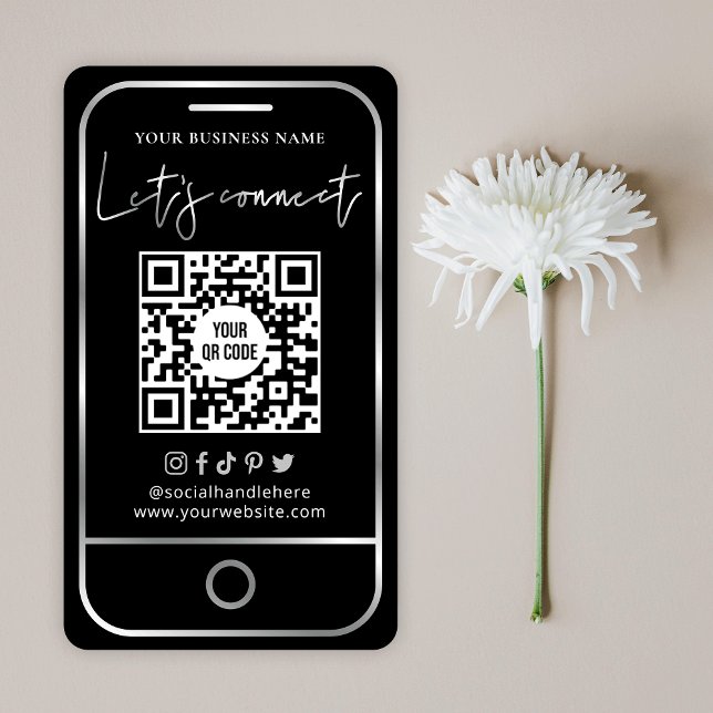 Carte De Visite Médias sociaux modernes Black & Silver Scannable Q (Créateur téléchargé)