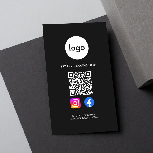 Carte De Visite Médias sociaux modernes QR Code noir (Créateur téléchargé)