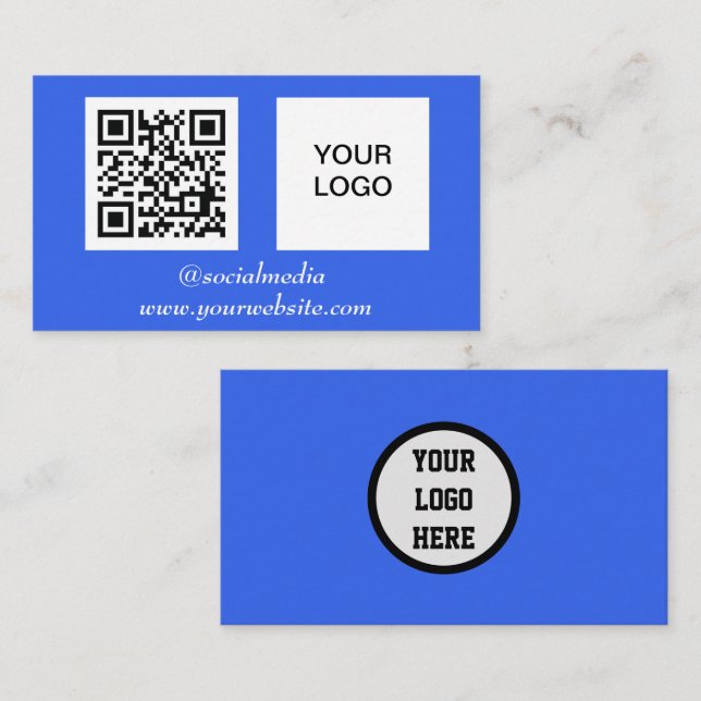 Carte De Visite Médias sociaux QR Code bleu Professionnel Moderne (Devant / Derrière)
