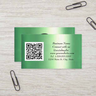 Carte De Visite Médias sociaux QR Code Emerald Green Metallic