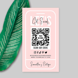 Carte De Visite Médias sociaux QR Code Feminine Rose Modern Busine