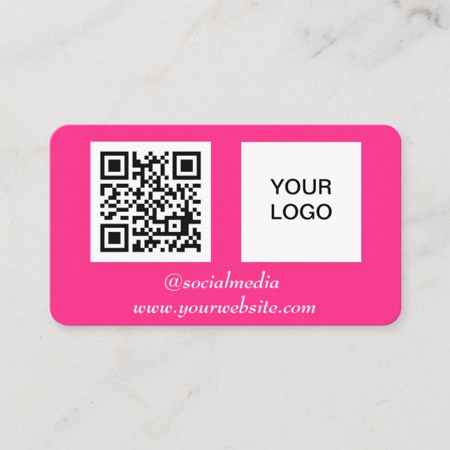 Carte De Visite Médias sociaux QR Code Hot Pink Professionnel Mode (Devant)