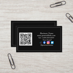 Carte De Visite Médias sociaux QR Code Logo Black Influencer Moder