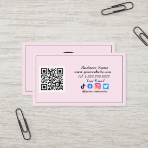 Carte De Visite Médias sociaux QR Code Logo Black Influencer rose