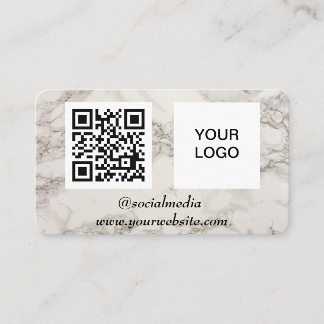 Carte De Visite Médias sociaux QR Code Marbre Moderne Logo d'entre (Devant)