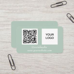 Carte De Visite Médias sociaux QR Code Sage Green Professionnel