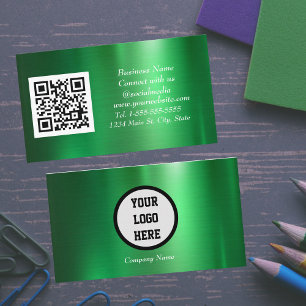 Carte De Visite Médias sociaux QR Code scannable Green Metallic