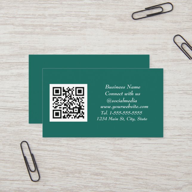 Carte De Visite Médias sociaux QR Code scanner Emerald Green (Devant/Arrière en situation)