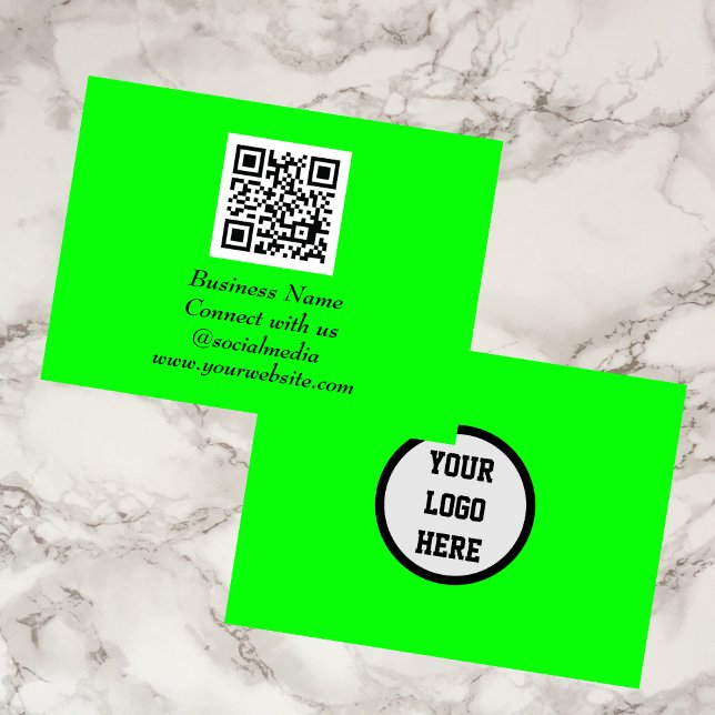 Carte De Visite Médias sociaux QR Code scanner Fluorescent Vert (Créateur téléchargé)