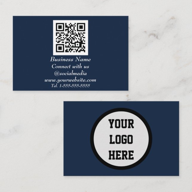 Carte De Visite Médias sociaux QR Code scanner Marine Bleu (Devant / Derrière)