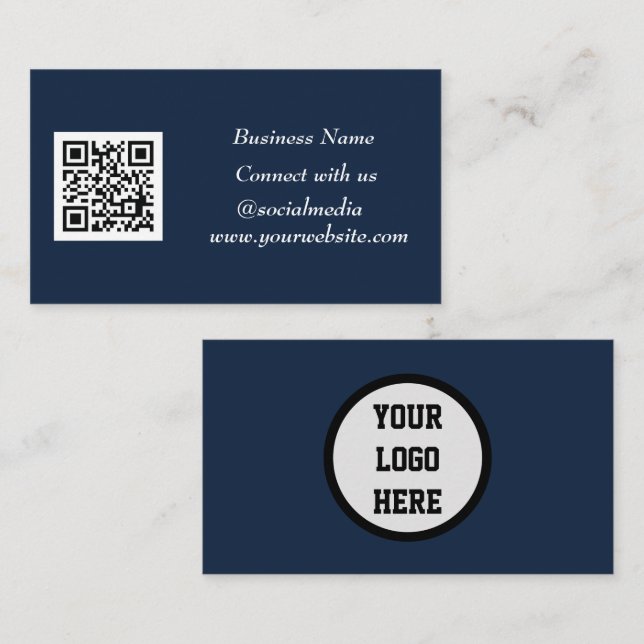 Carte De Visite Médias sociaux QR Code scanner Marine Bleu (Devant / Derrière)