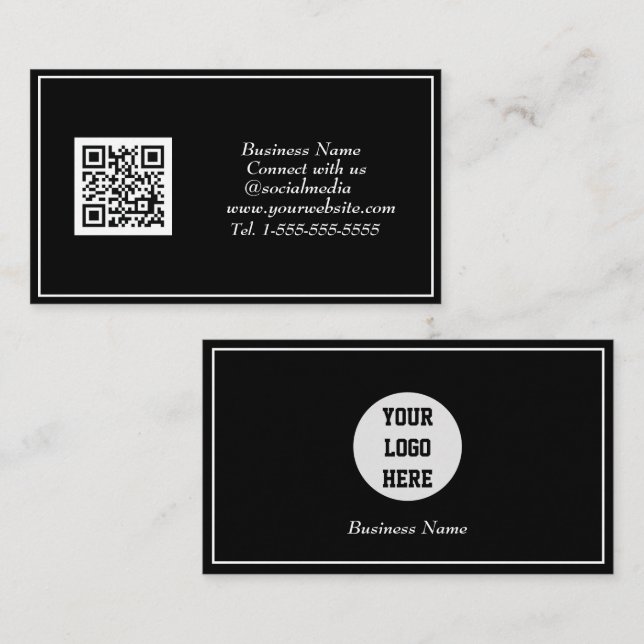 Carte De Visite Médias sociaux QR Code scanner noir professionnel (Devant / Derrière)