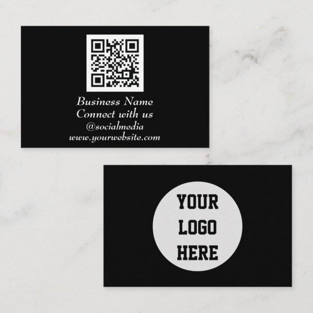 Carte De Visite Médias sociaux QR Code scanner noir professionnel (Devant / Derrière)