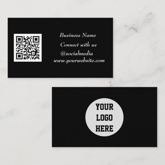 Carte De Visite Médias sociaux QR Code scanner noir professionnel (Devant / Derrière)