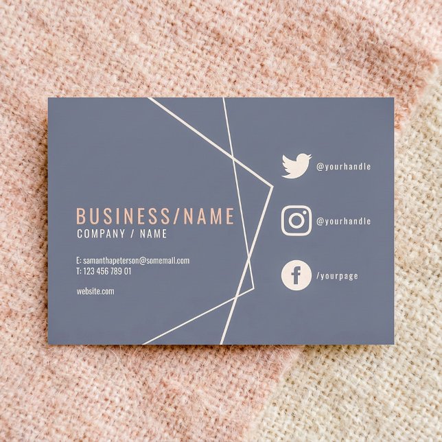 Carte De Visite Médias sociaux rustiques bleu et rose (Blue and pink rustic social media business card.)