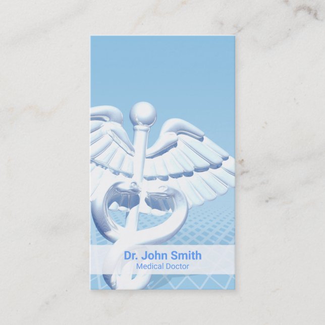 Carte De Visite Médicale blanc 3D Caduceus Blue Design (Devant)