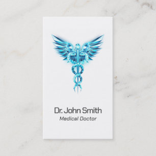 Carte De Visite Médicale Élégant bleu Caduceus ailes Classy