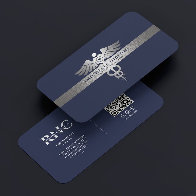 Carte De Visite Médicale professionnel Caduceus Blue Silver Minima (Medical Professional Caduceus Blue Silver Minimal Business Card
)