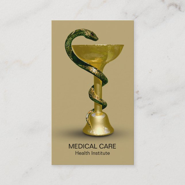 Carte De Visite Médicale Snake Bowl Hygieia Beige Gold Caduceus (Devant)