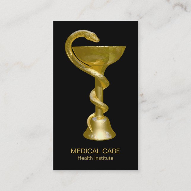 Carte De Visite Médicale Snake Bowl Hygieia Classy Gold Caduceus (Devant)