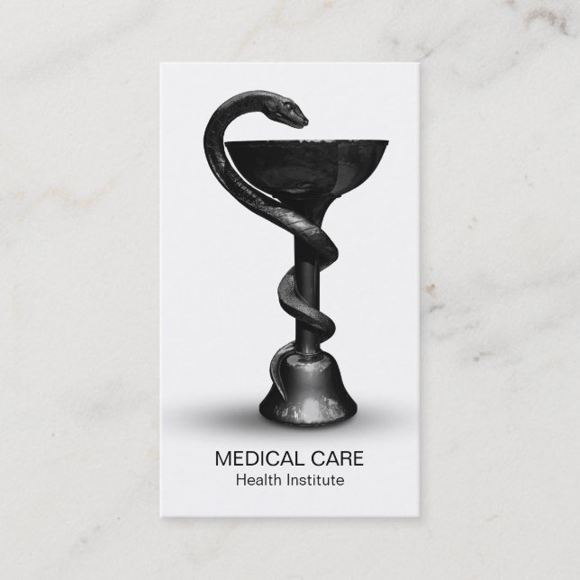 Carte De Visite Médicale Snake Bowl Hygieia Noir Blanc Caduceus (Devant)