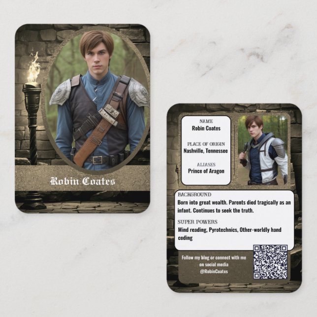 Carte De Visite Medieval Coscard Cosplay Trading Cards | QR Code (Devant / Derrière)