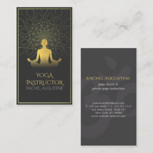 Carte De Visite Méditation de Yoga Mandala Noir et Or & Symbole Om