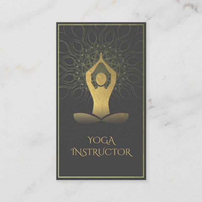 Carte De Visite Méditation de Yoga Mandala Noir et Or & Symbole Om (Devant)