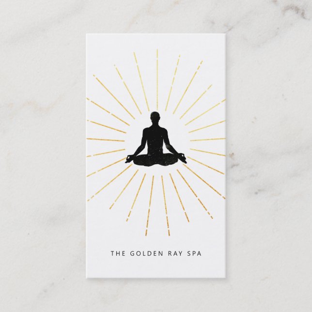 Carte De Visite *~* Méditation Gold Sun Rays Man Yoga Pose (Devant)