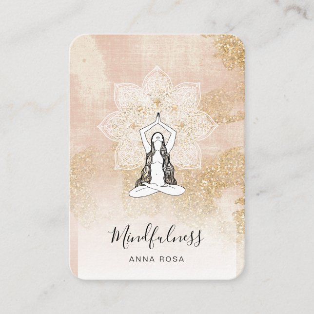 Carte De Visite *~* Méditation Reiki Femme rose QR Mandala déesse (Devant)