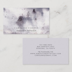 Carte De Visite Méditation serene Instructeur Mist Trees Aquarelle