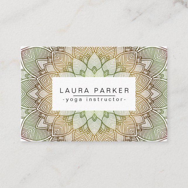 Carte De Visite Méditation verte de yoga de mandala de Lotus (Devant)