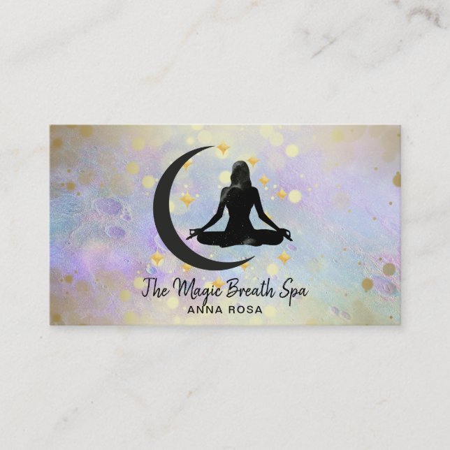 Carte De Visite *~* Méditation Yoga Gold Woman + Moon Mindfult (Devant)