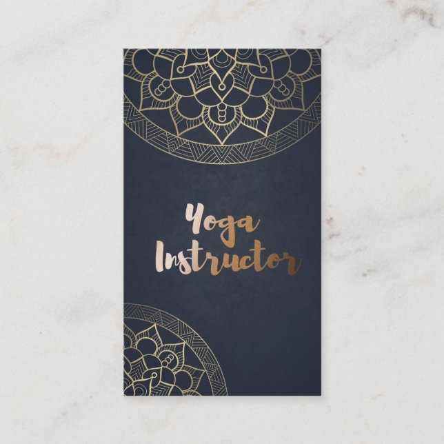 Carte De Visite Méditation Yoga Instructeur Chic Black Gold Mandal (Devant)