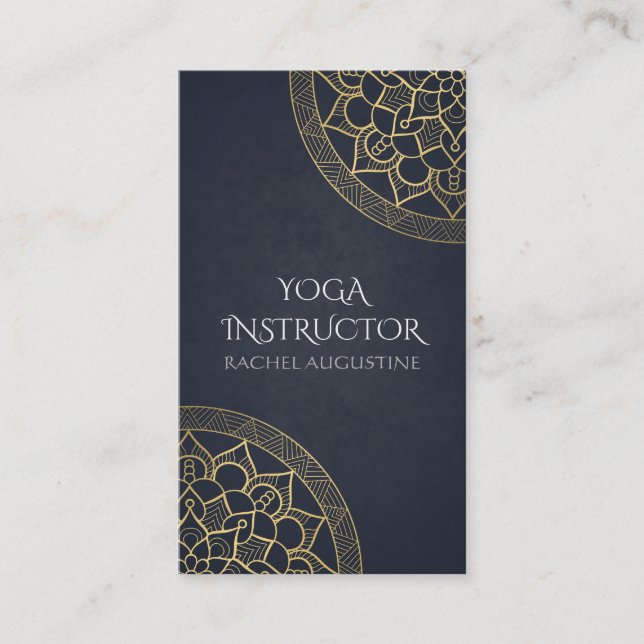 Carte De Visite Méditation Yoga Instructeur Chic Black Gold Mandal (Devant)