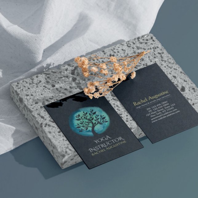 Carte De Visite Méditation Yoga Instructeur Elégant Arbre Turquois (Créateur téléchargé)
