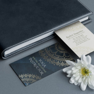 Carte De Visite Méditation Yoga Instructeur Gold Mandala Marine Bl